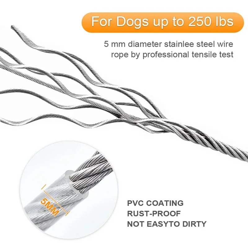 Double-headed Dog Tie Out Cable Leash raction rope with metal buckle steel wire anti-rust training collarOutdoor Dogs Strap 250709