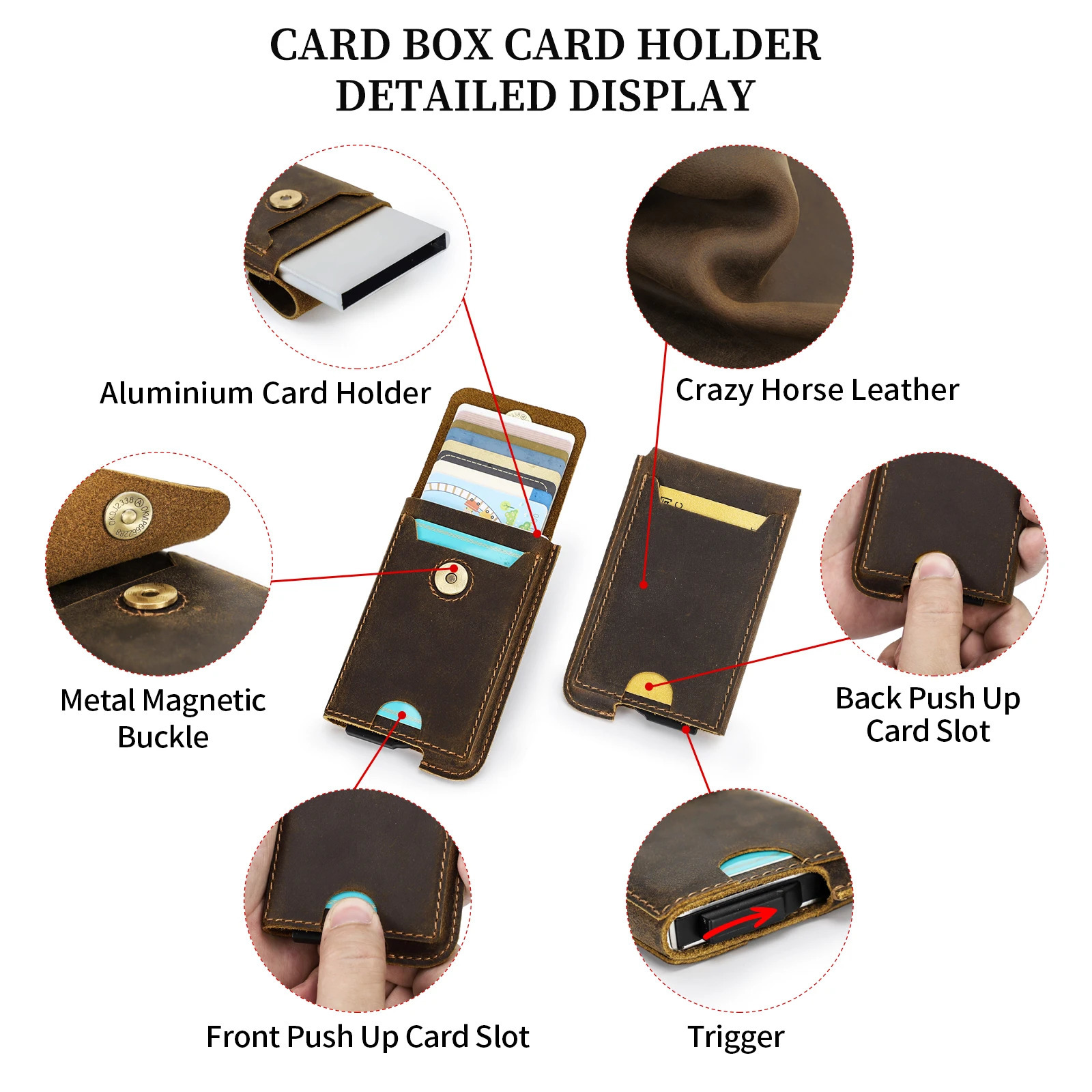 Hiram Vintage Genuine Leather RFID Blocking Card Holder Wallet for Men Card Wallet Case Aluminum Metal Slim Cardholder 250708