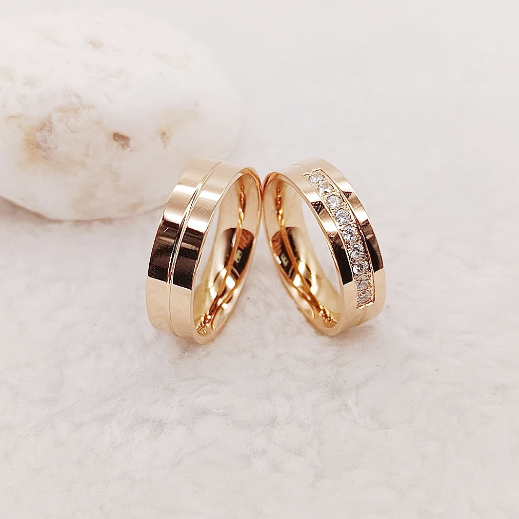 1 Pair Couple Rings Rose Golden CZ Stone Wedding Engagement For Men and Women Love Alliances Valentines 250704