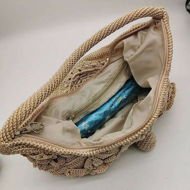 Hand-Woven Women Wool Cute Homemade Diy Material Handbag Woolen Shoulder Casual Total Crochet Bag Female