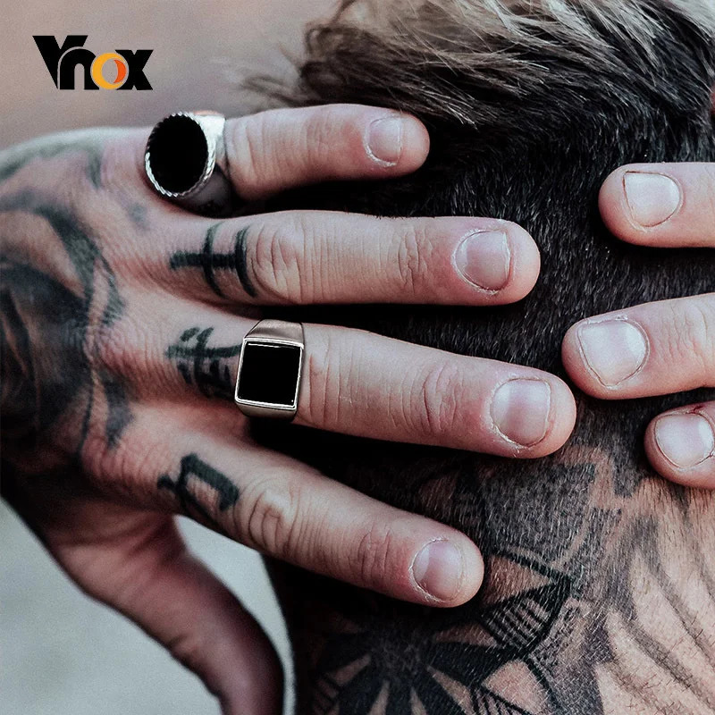 Vnox Gothic Punk Rings for Men Signet Rings Round Square Top Stamp Finger Band Chunky Boys Teens Rock Jewelry Fraternal Rings 250708