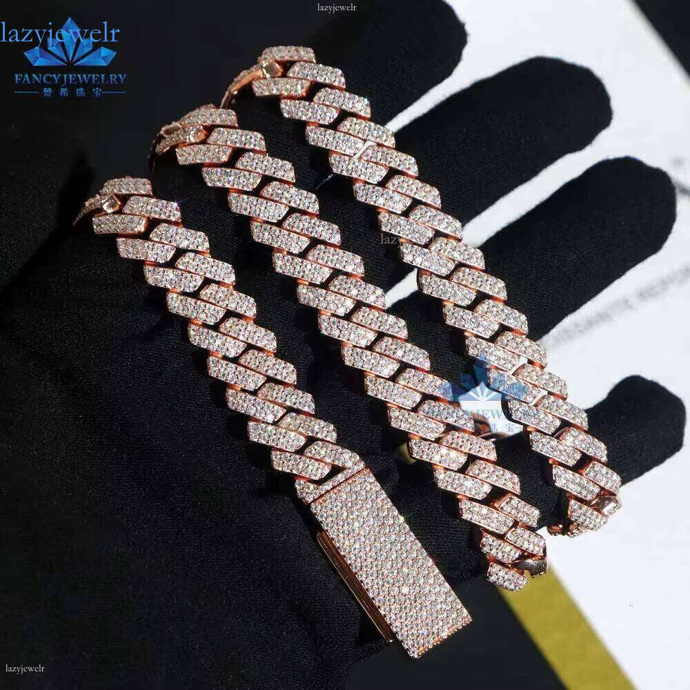 Pass Dia Tester 8mm-12mm Two Rows Sier Moissanite Ice Out Hiphop Cuban Link Chain Bracelet