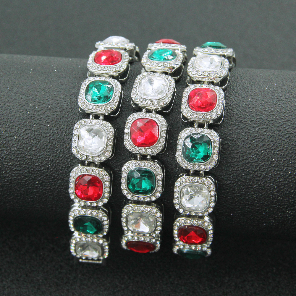 Luxury Jewelry Designer Jewelry European And American Hip-hop Full Diamond Colorful Rhinestone Sugar Cube Chain Necklace Trendy Men's Cool And Do