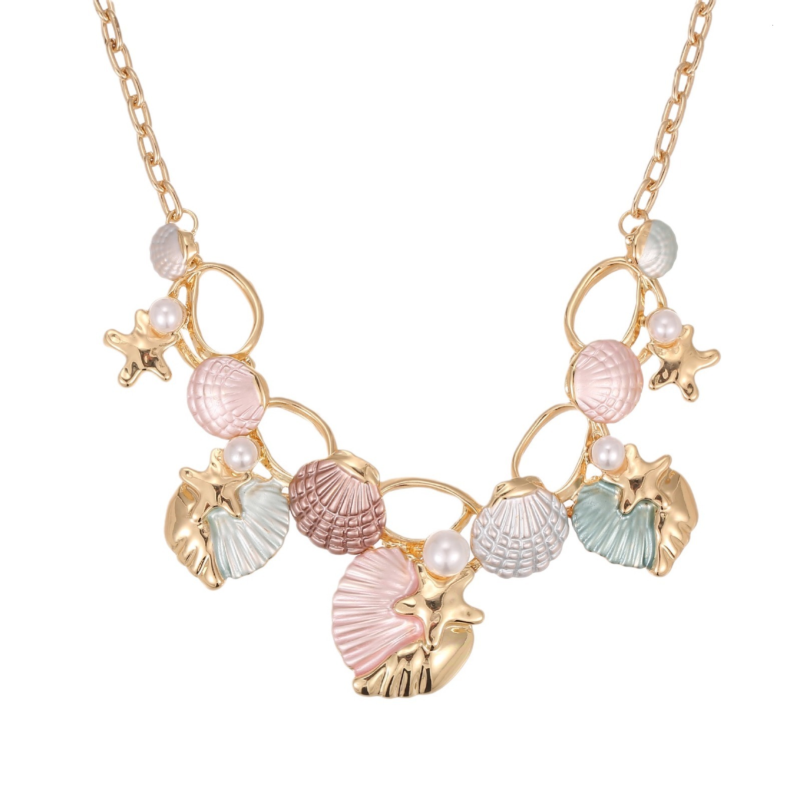 Luxury Jewelry Designer Jewelry Cross-border New Colorful Painted Oil Shell Starfish Necklace Fresh Beach Shell Women's Versatile Necklace Wholes