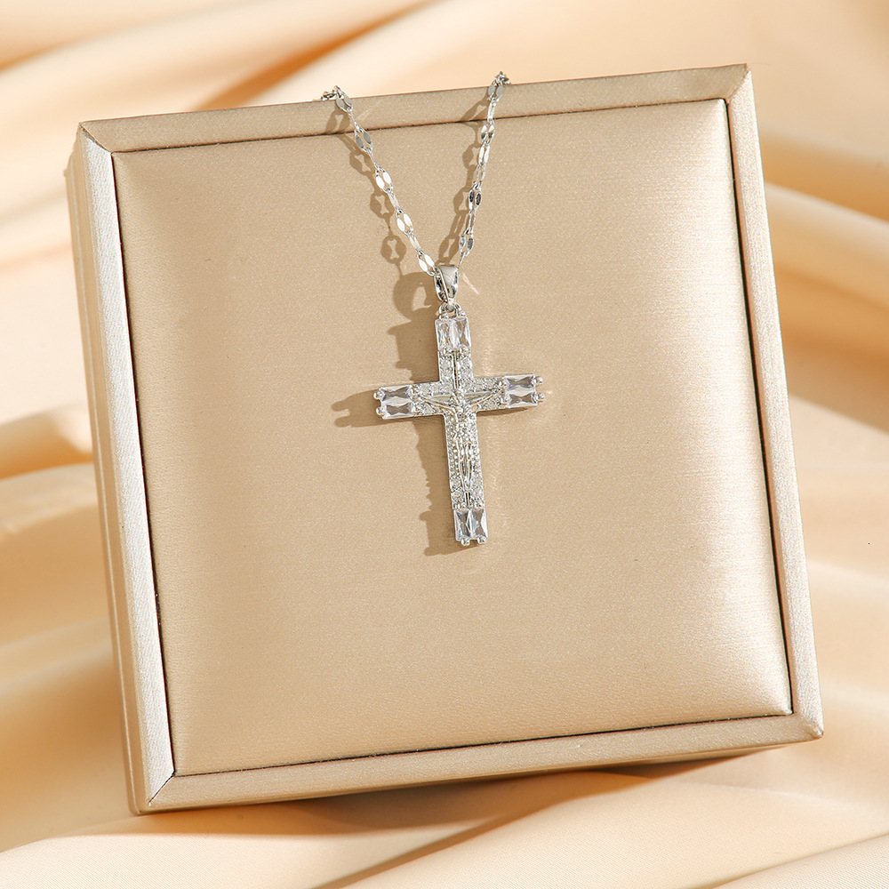 Luxury Jewelry Designer Jewelry Cross-border Trade New Virgin Mary Cross Micro Inlaid Zircon Copper Gold-plated Necklace Women's Collarbone Chain