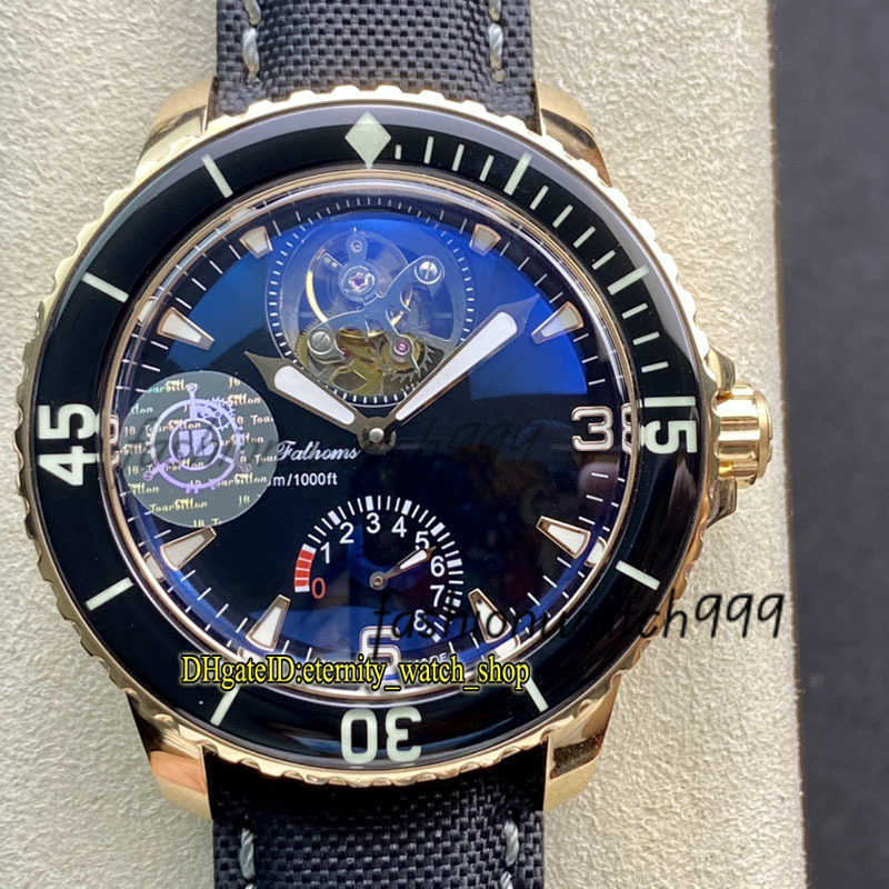 Sport Watches JBF Latest Upgrade Fifty Fathoms Real Tourbillon Automatic 5025-3630-52A Power Reserve Dial Mens Watch Rose Gold Case Sapphire Nylon Strap
