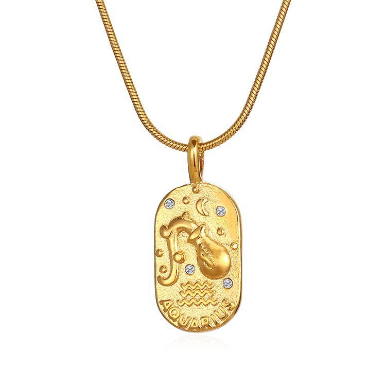 Luxury Jewelry Designer Jewelry European And American INS Fashion Simple Niche Retro Pendant Jewelry Stainless Steel Casting Oval Zircon Constellation