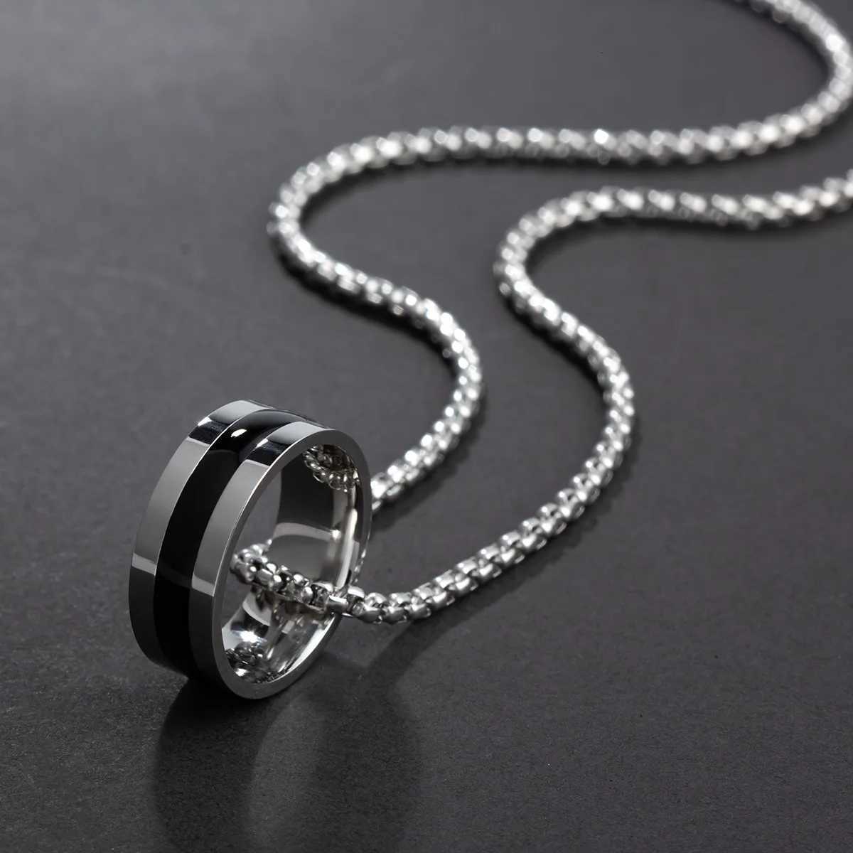 1pc Stainless Steel Rings Pendant Necklace Long Sweater Chain Punk Hip Hop Jewelry Accessories for Boys W250712