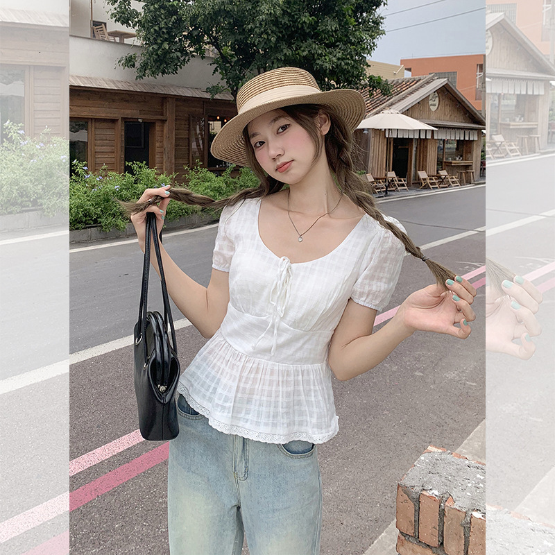 New Women's Top Pure Desire Style Bow Short Sleeve T-shirt Women's Summer New French Age Reducing Waist Slimming Short Top New Designer T-sh