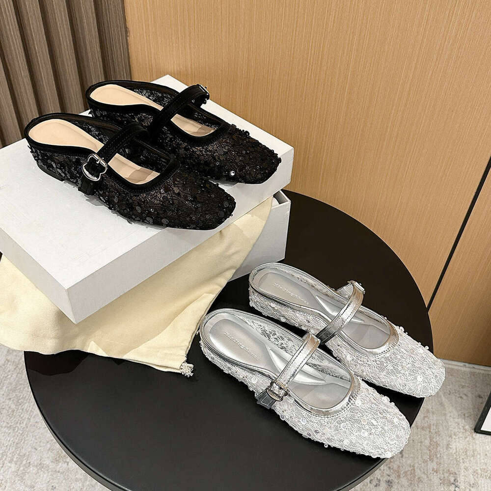 796-18 French Mesh Lace Square Toe Backless New Small Style Flat Single Hidden Wedge Women's Shoes