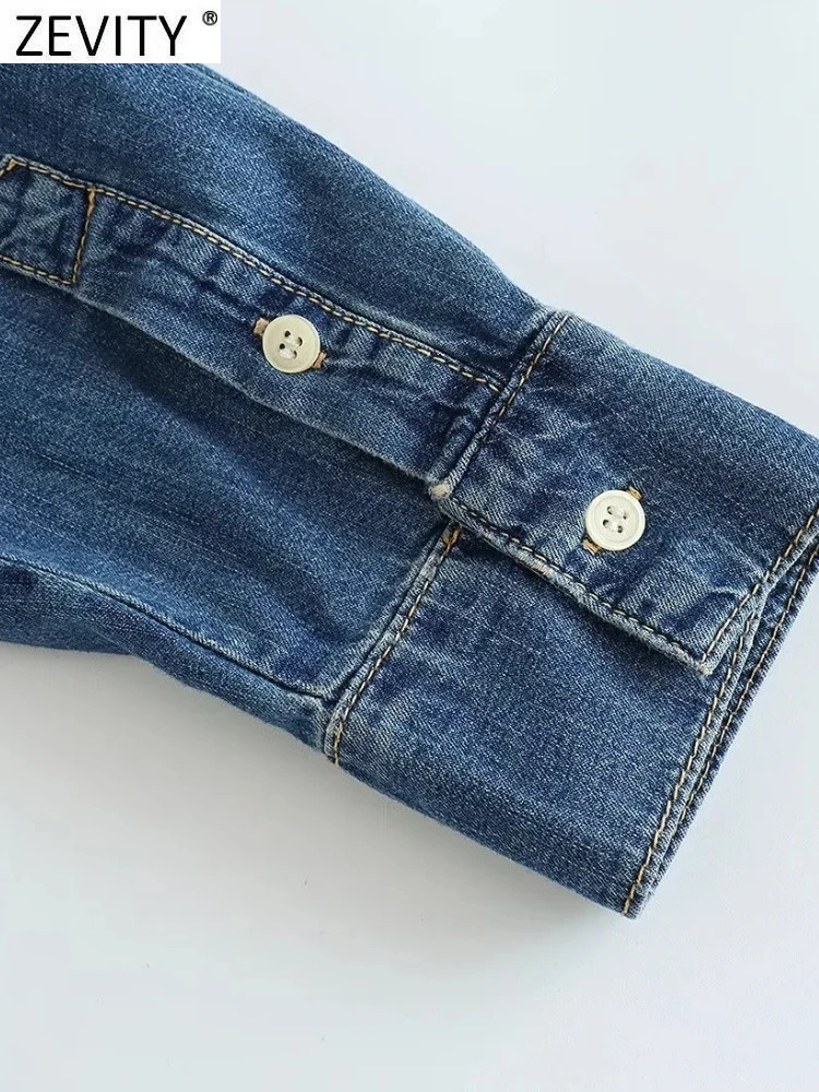Zevity Women Fashion Single Shoulder Asymmetrical Denim Smock Blouse Femme Chic Pocket Patch Shirt Chemise Blusas Tops LS3736 250704