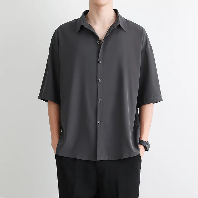 1pcs Summer Thin Men Short Sleeve Shirt Man Ice Silk Loose Style Shirt Male Fashion Casual Lapel Button-down Shirt Men Top S-3XL 250707