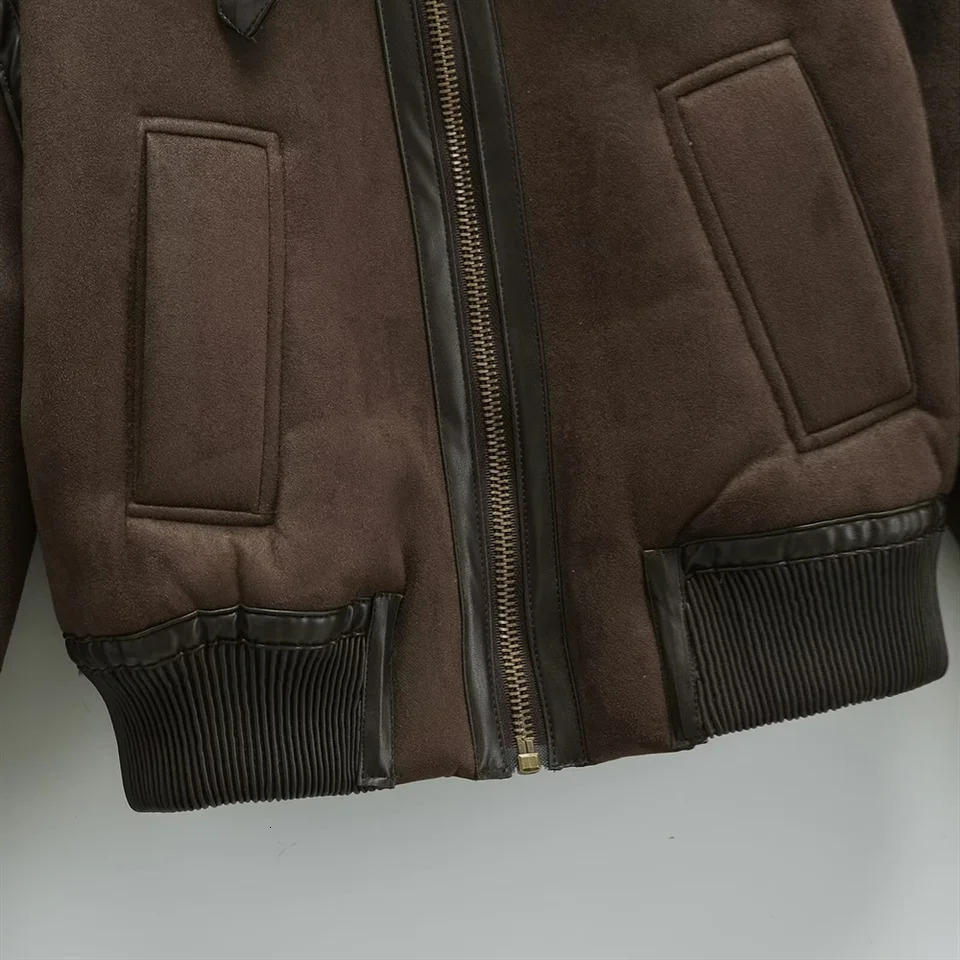 BM MD ZA womens autumn and winter fur effect double-sided jacket coat motorcycle jacket short lapel 250708