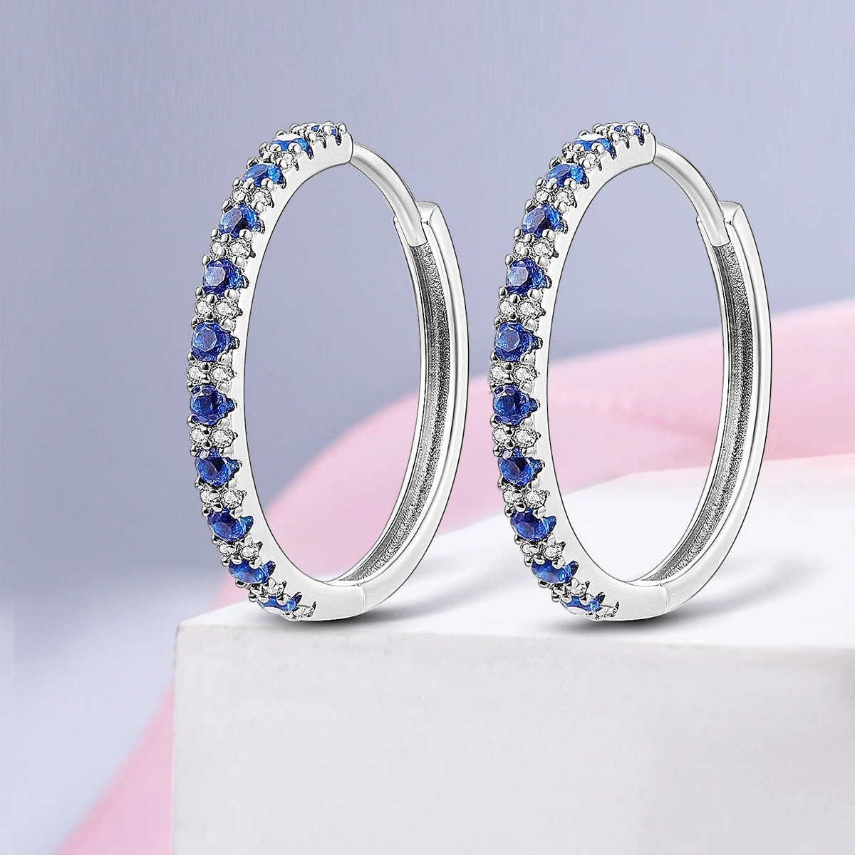 CYCUFF 925 Sterling Silver Aquamarine Big Round Hoop Earring Zircon Trend 2025 Woman Girls Wedding Party Fashion Womens Earring 250708