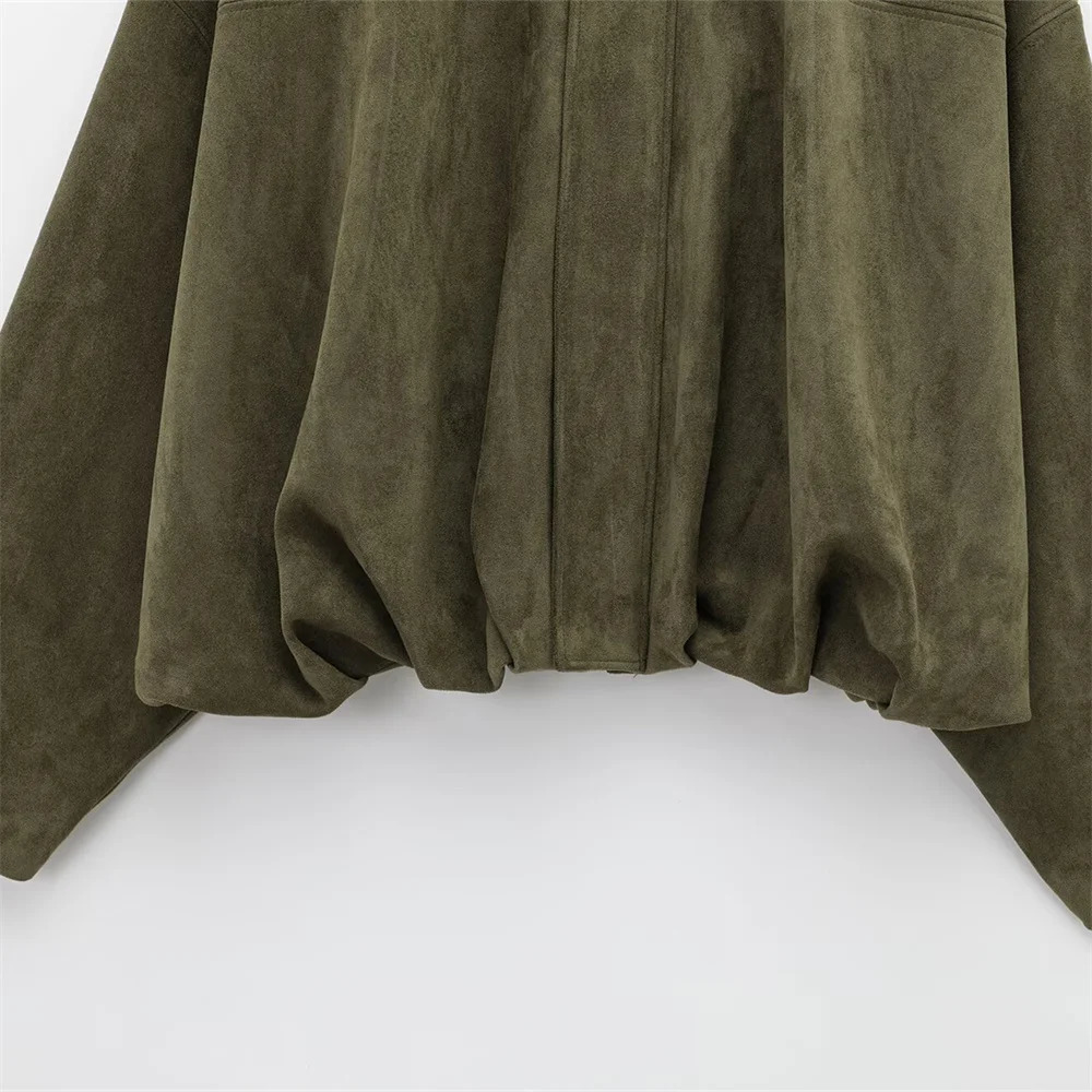 2025 Spring Product Womens Fashion Casual Suede Texture Effect Pilot Jacket Coat Flip Collar Shoulder Badge Short To 250709