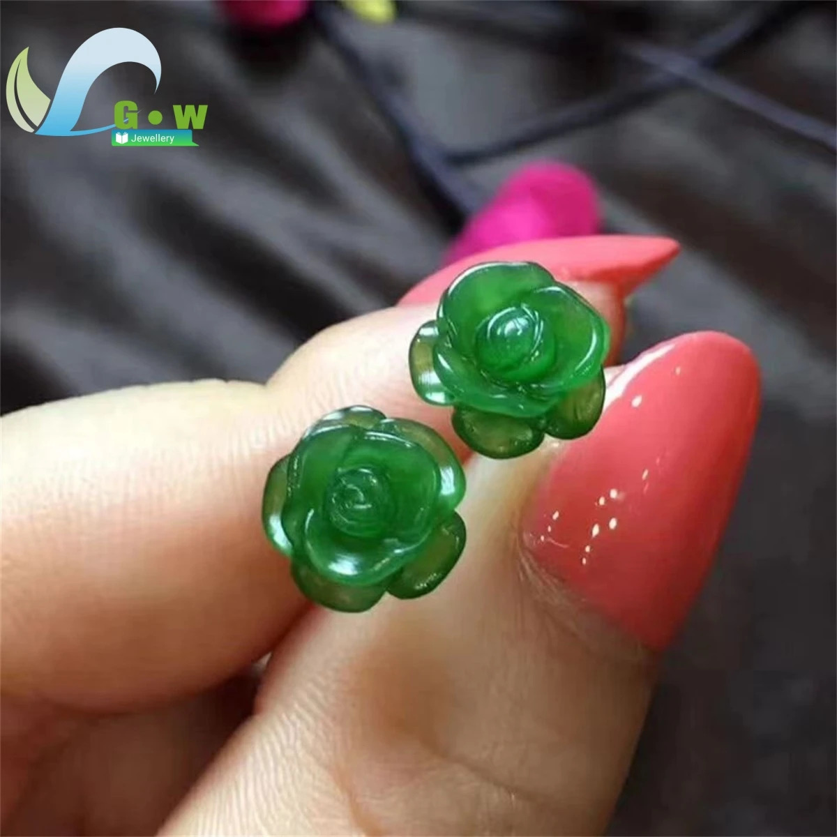 Natural Green Jade Rose Women Earrings 925 Sterling Silver Ear Studs Vintage Gemstone Jewelry Amulet Gift Ethnic Style 250711