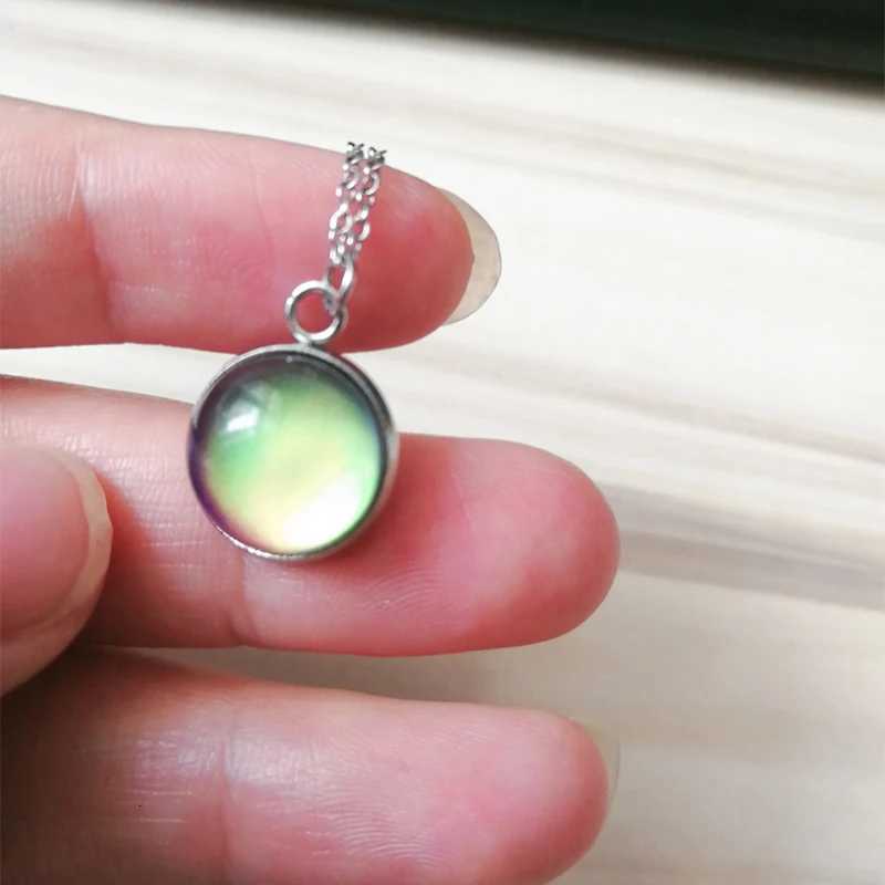 Thermochric Mood Tracker Stainless Steel Necklace Temperature Discoloration Cabochon Necklace Jewelry W250712