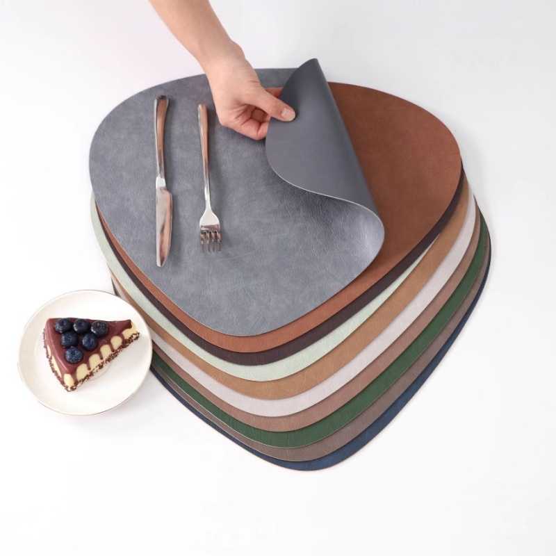 Cowhide pattern double-sided leather placemat household teacup simple square dining table mat western restaurant thermal insulation mat coaster custom