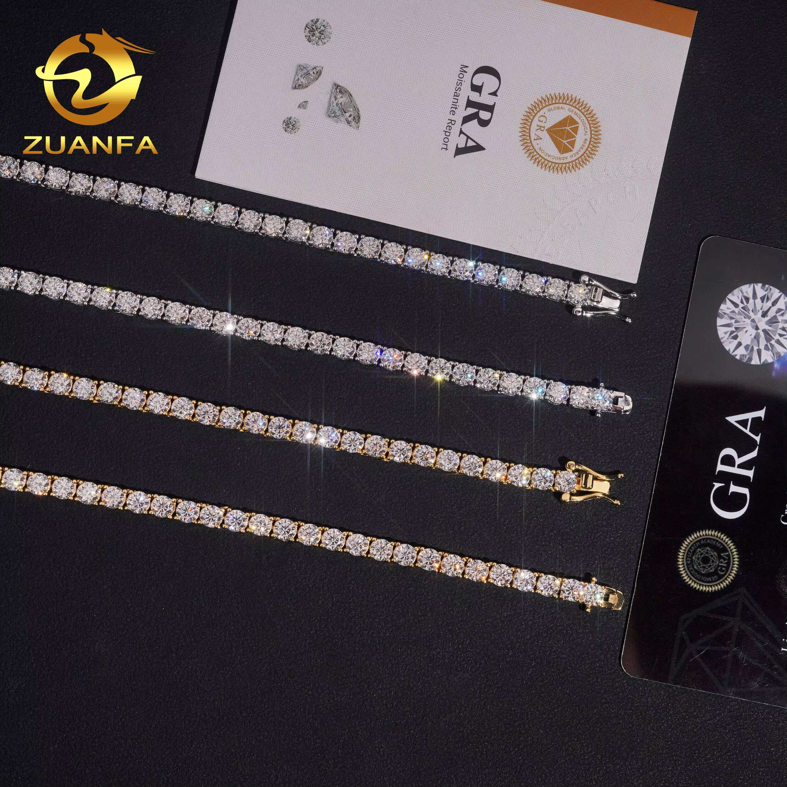 USA Local Stock 72H Shipping Hip Hop Classical Factory Price Gold Plated 925 Sterling Silver 4mm Moissanite Diamond Tennis Chain