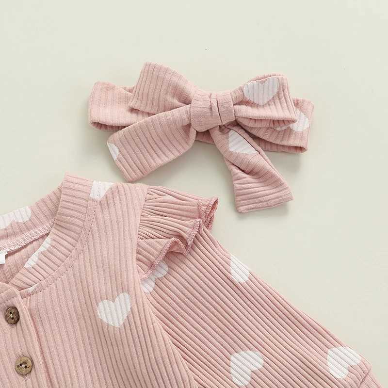Newborn Baby Girls Valentines Day Romper Ruffle Ribbed Bodysuit Heart Jumpsuit with Headband Valentine Outfits 0-18M Z250712