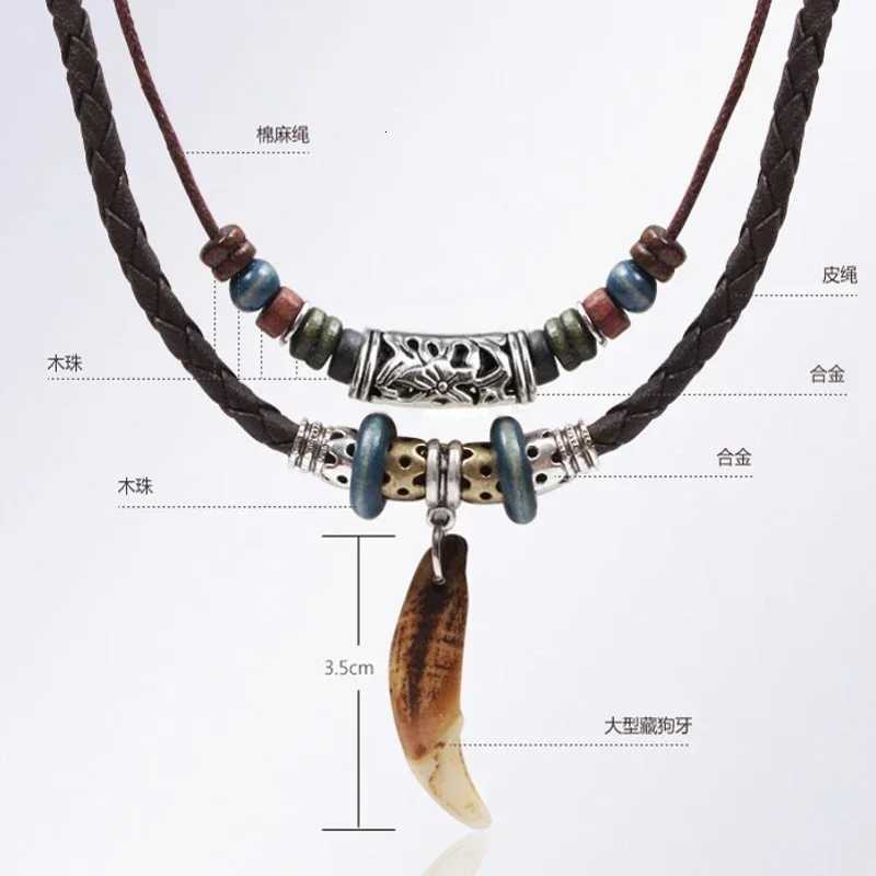 Fashion Mens Goth Multi-layer Vintage Wolf Tooth Pendant ather Beaded Weaved Prayer Necklace Fashion Jewelry Necklaces W250712