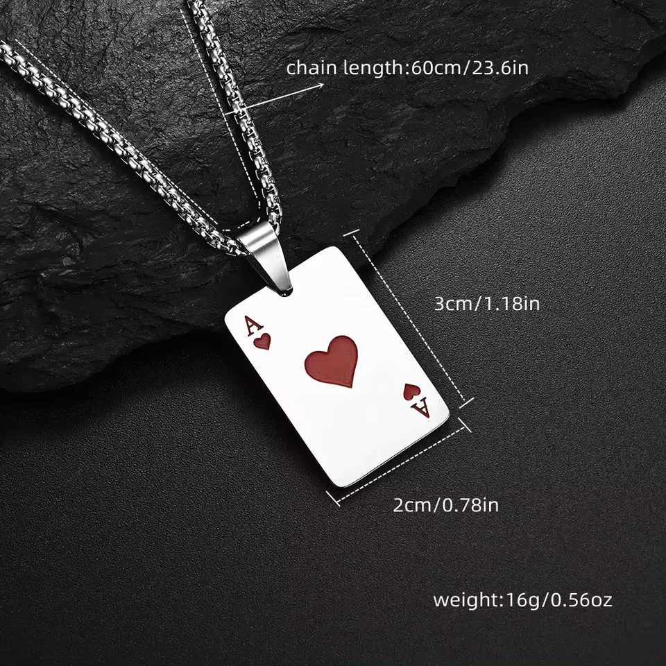 2-Piece Set Hip Hop Stainless Steel Card Ace of Spades Necklace for Men Pendant Chain Playing Cards Jewelry W250712