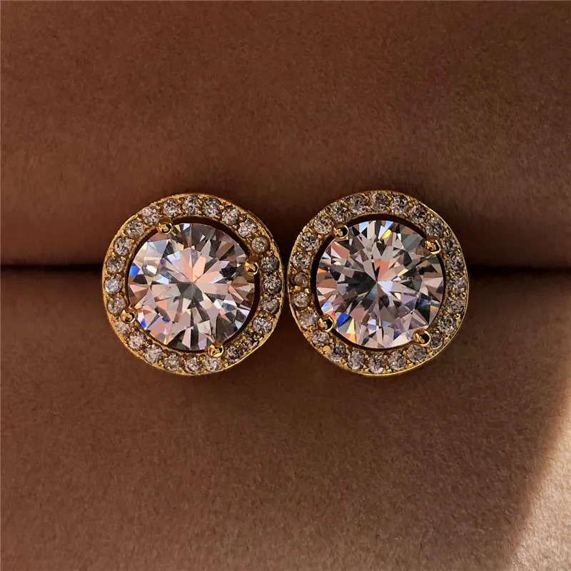 Female Crystal Round Stud Earrings Vintage Silver Color Wedding Jewelry White Zircon Stone Earrings For Women 250708