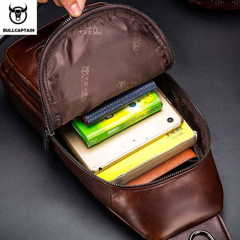 BULLCAPTAIN Genuine Leather Fashion Leisure Multifunctional Crossbody Music Men's Chest Bag