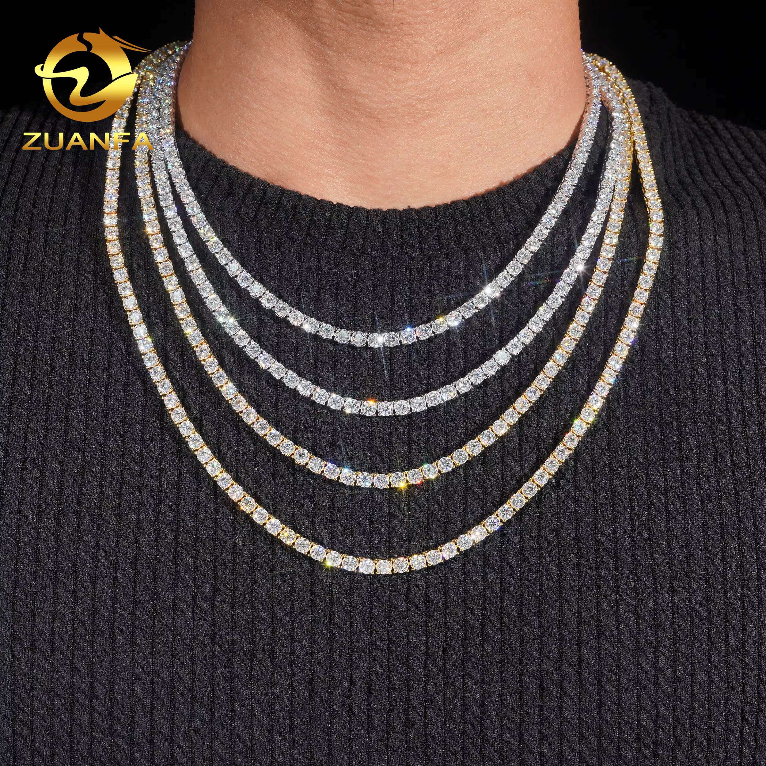 USA Local Stock 72H Shipping Hip Hop Classical Factory Price Gold Plated 925 Sterling Silver 4mm Moissanite Diamond Tennis Chain
