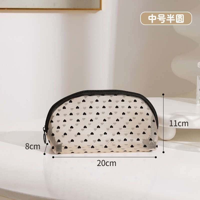 New Heart-Shaped Makeup Handheld Large Capacity Mesh Storage for Women Ins Style Portable Travel Compact Toiletry Bag