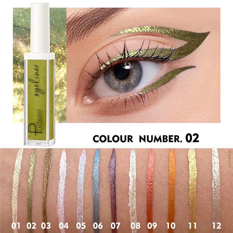 12 Colors Waterproof Metallic Liquid Eyeliner Long-lasting Green Gold Blue Sweatproof Quick-drying Eyeliner Pencil Eyes Makeup 250704