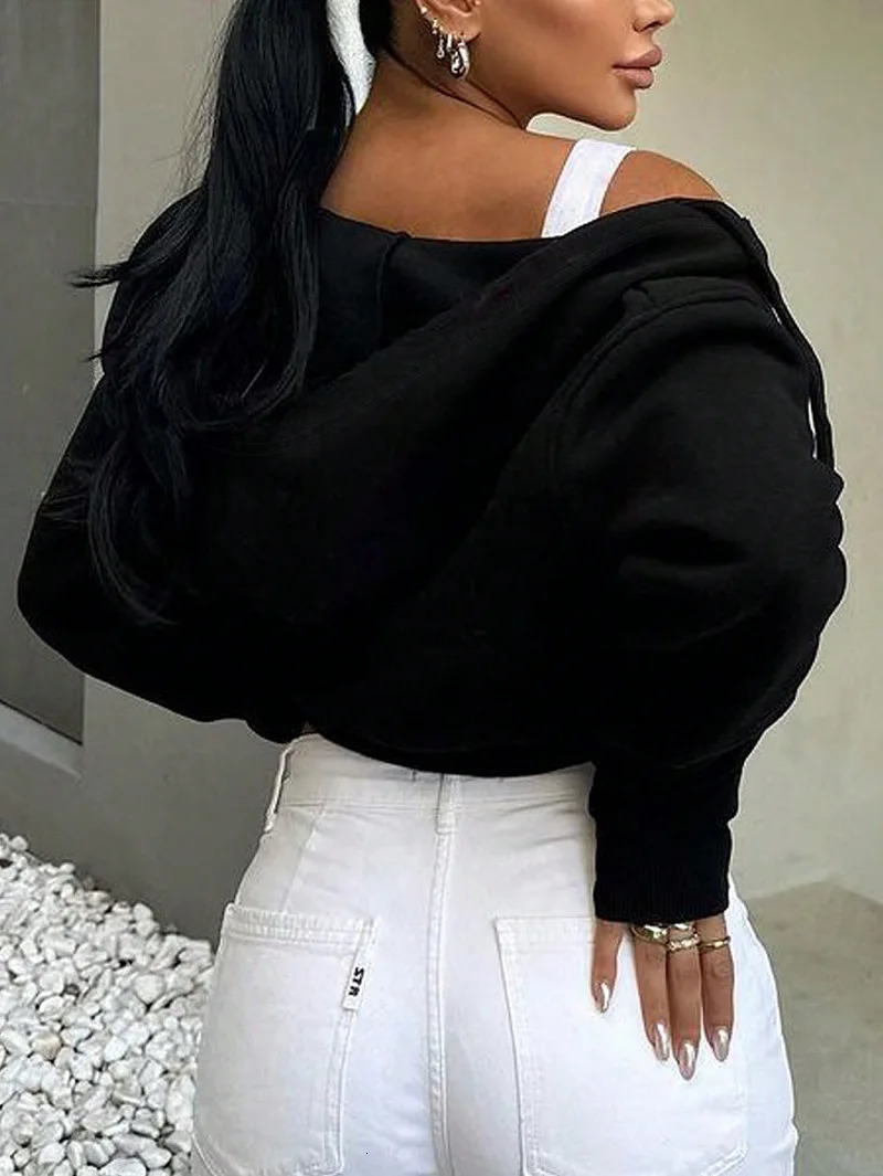 Autumn And Winter European Womens LongSleeved Hooded Zipper Cardigan Casual Sexy Hoodie Sports Coat 250707