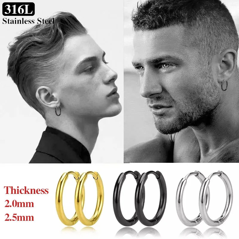 3/50/100pairs Stainless Steel Small Hoop Earrings for Women Men Gold Color Black Circle Thick Ear Ring Huggie Earrings Piercing 250708