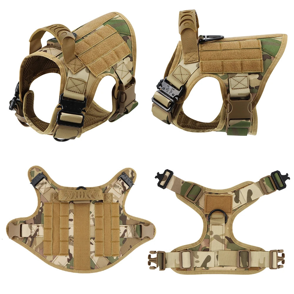 Military Large Dog Harness Collar Leash Bags Patches Set Pet Malinois Training Vests Tactical Dogs Harnesses Accessories 250709