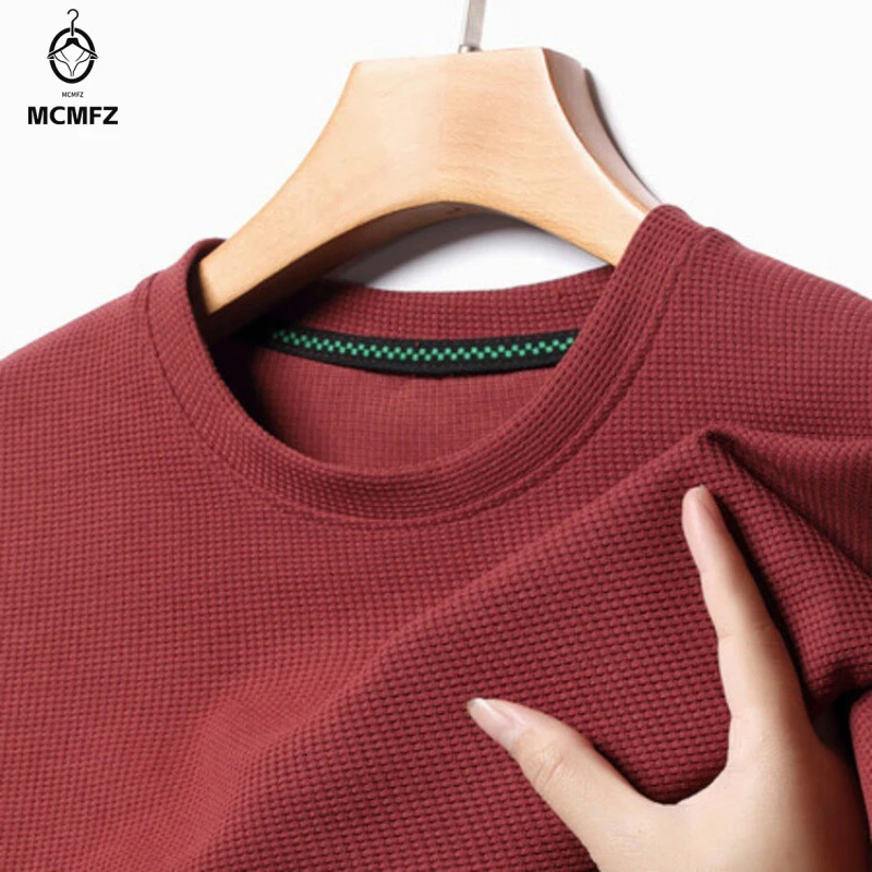 Summer Waffle Round Neck Short Sleeved Tshirt for Mens Top 250707