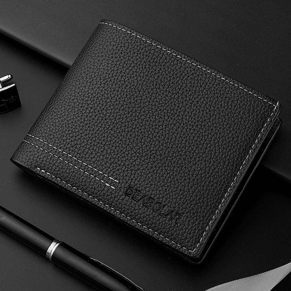 Hot Selling Litchi Pattern Soft Leather Short Business Men's Wallet New Model wallet designer mens wallet