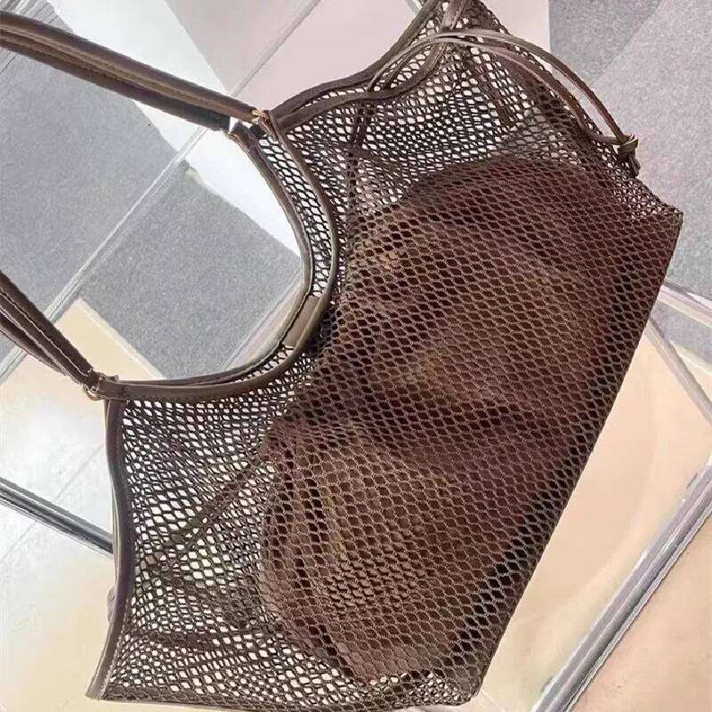 Women Large Capacity Mesh Travel Shoulder Casual Shopper Totes Beach Storage Tote Ladies Handbag Net Bag
