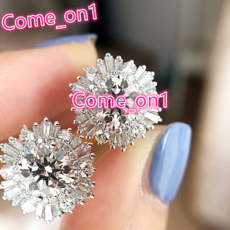 Hot Selling Luxury Big Zirconia Diamond Flower Earrings Bride Women Wedding Female Silver Plated CZ Stud Earring
