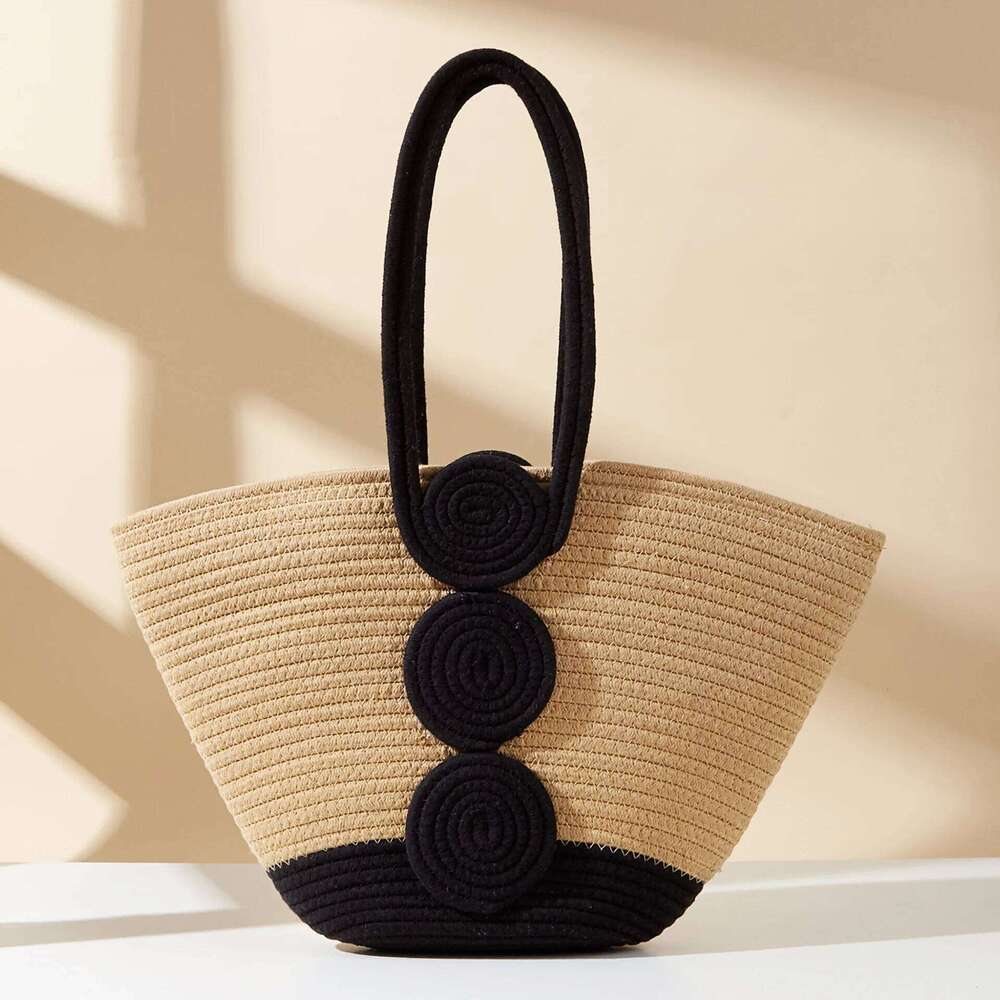 New Cotton Thread Straw Wheel Women's Woven Handheld Vacation Leisure Street Photography Shoulder Beach Bag