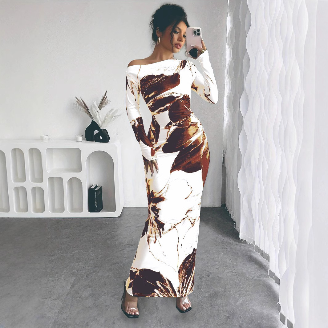 Summer New Women's Skirt New Off Shoulder Elegant Slimming Casual Long Skirt Printed Asymmetric Hip Wrapping Dress New Luxury Designer Women'