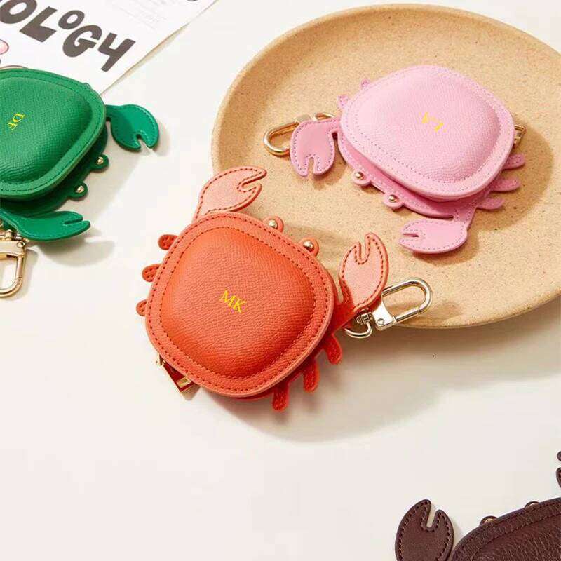 Genuine Leather Crab Earphone Bag Zipper Creative Custom Initials Handbag Pendant Fashion Charm Keychain Coin Purse Gift