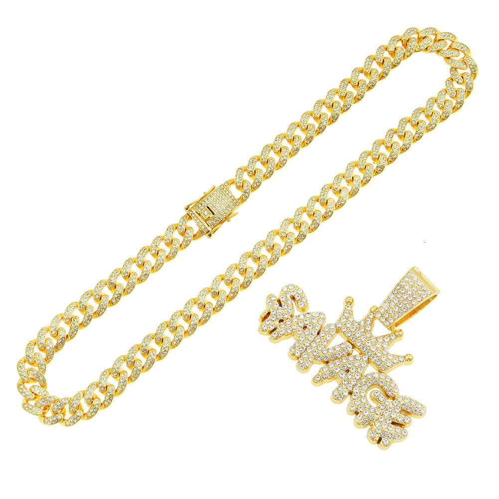 Luxury Jewelry Designer Jewelry Trendy Full Diamond Crown Letter Pendant Necklace For Men Hip Hop Style Cross-border Chain Choker