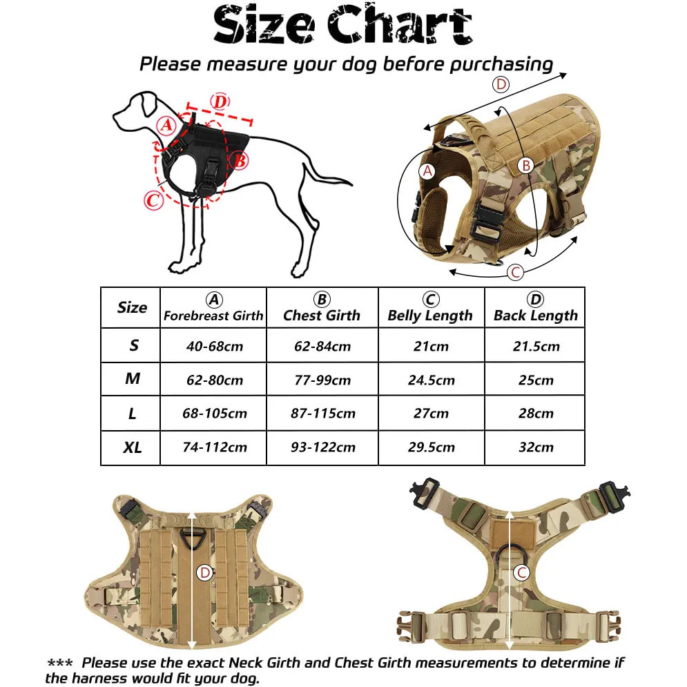 Military Large Dog Harness Collar Leash Bags Patches Set Pet Malinois Training Vests Tactical Dogs Harnesses Accessories 250709