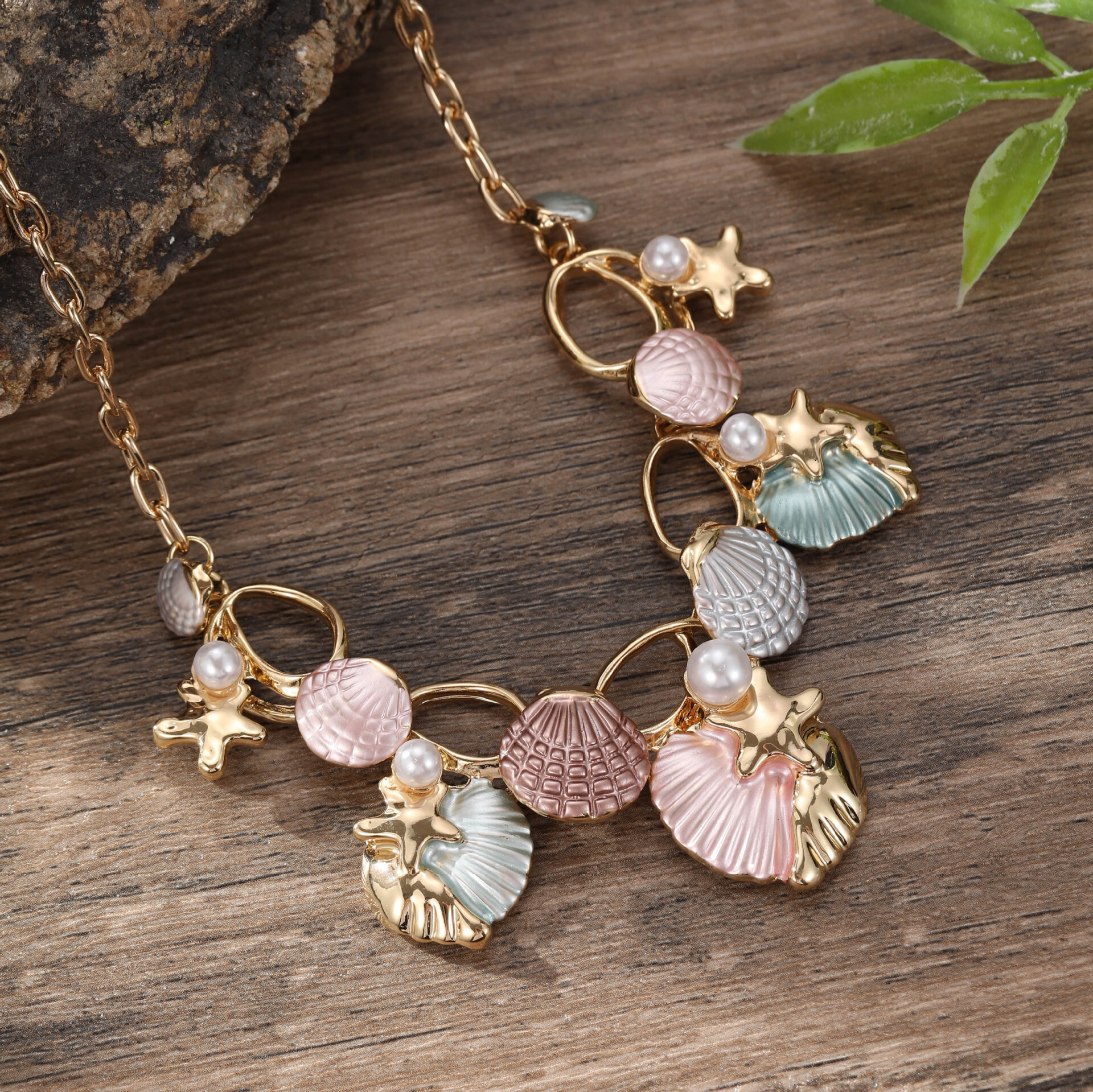 Luxury Jewelry Designer Jewelry Cross-border New Colorful Painted Oil Shell Starfish Necklace Fresh Beach Shell Women's Versatile Necklace Wholes