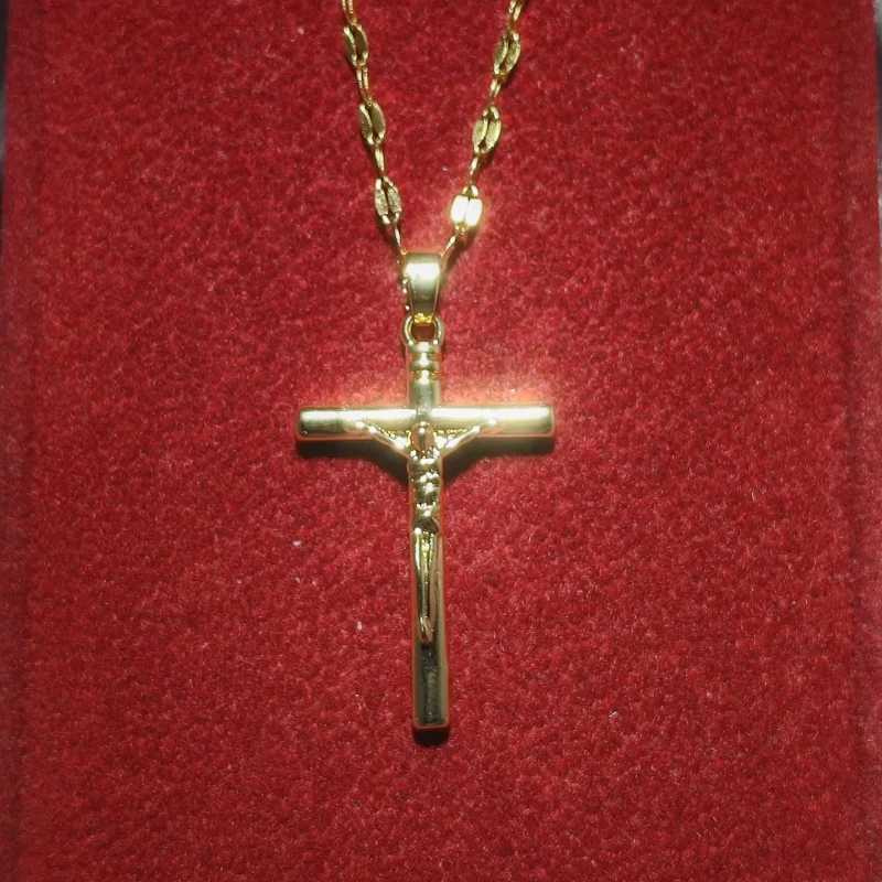 14K Gold Plated Titanium Steel Necklace with Gold Plated Cross Pendant Punk Hip-hop Necklace for Men and Women W250714