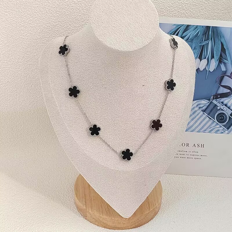 10 Flowers Necklaces for Women Double Sided Clover Necklace With Pendants Women's Stainless Steel Necklace Elegant Womens Long
