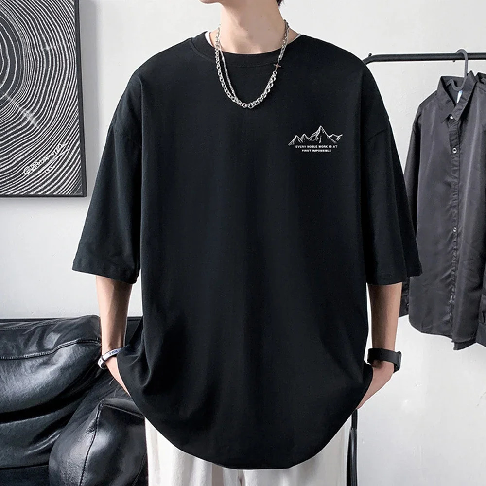 Mens Cotton Tshirt Front Back Print Half Sleeve Summer Loose Oversized Casual Oneck Male Tees 250707