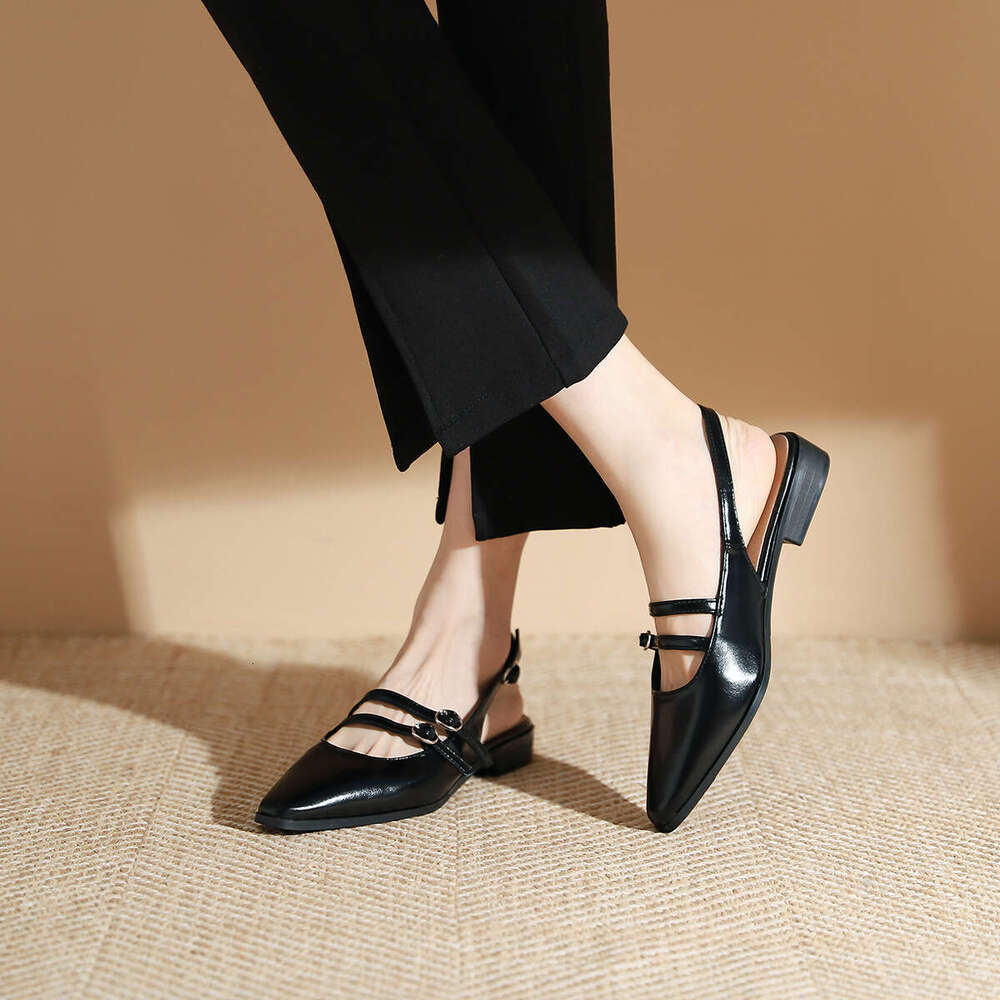 978-2 French Style Pointed Toe Spring New Double Buckle Low Heel Single Daily Commuter Women's Shoes