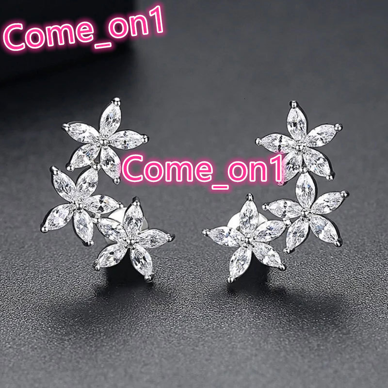 Hot Sale Luxury Flowers Earrings Piercing Crystal Cubic Zirconia Delicate Women Statement Jewelry Silver Plated Earrings