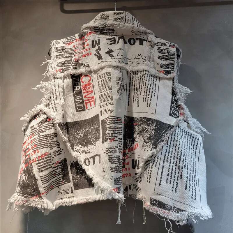 Trendy New Women's Letter Print Plush Edge Denim Vest Elastic High Wasit Wide Leg Shorts Female Summer